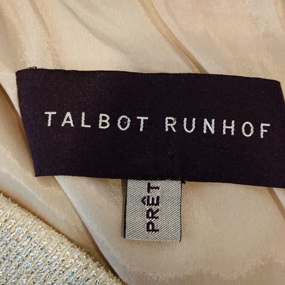 Talbot Runhof champagne colored long sleeve metallic full length gown. Size 8/38 - Picture 6 of 9
